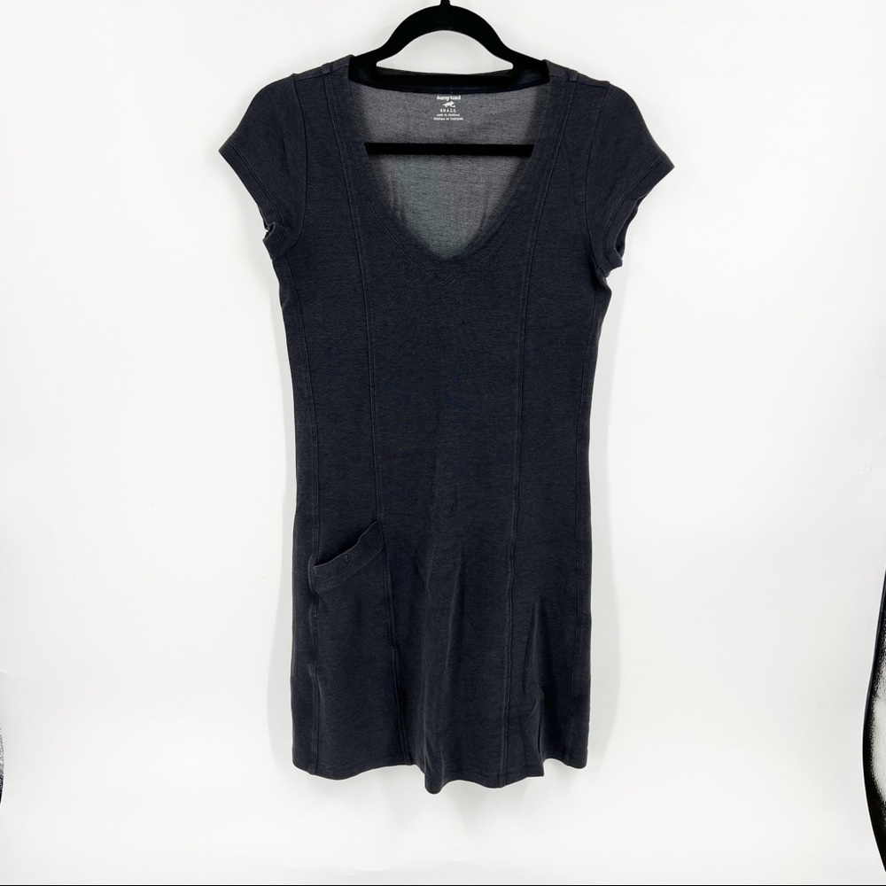 ✅ TOAD &‎ CO V-NECK DARK GREY TUNIC DRESS WITH POCKETS SIZE SMALL